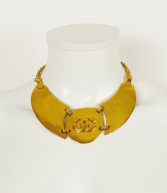 Chanel Vintage Gold Toned CC Logo Plastron Necklace