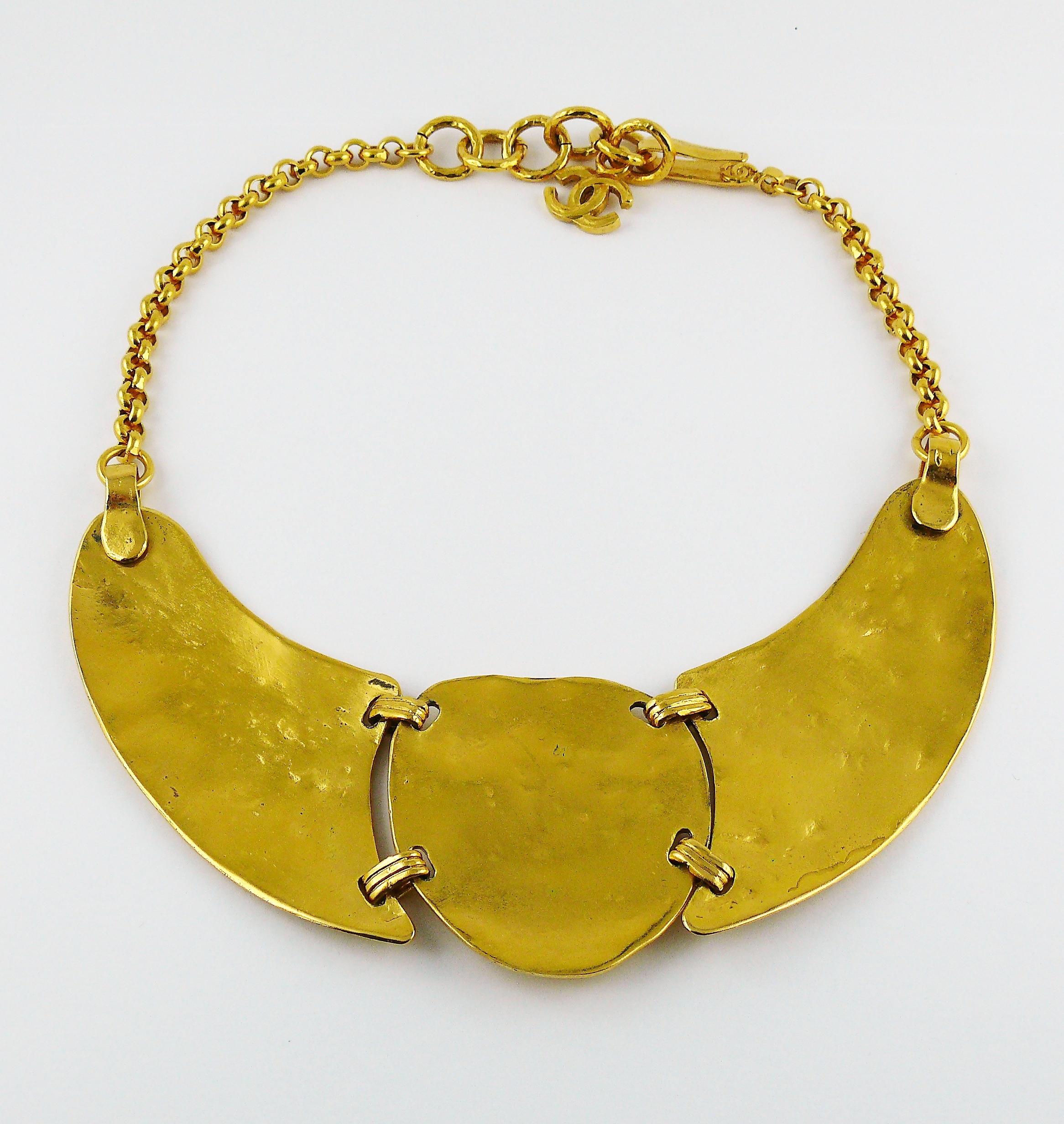 Chanel Vintage Gold Toned CC Logo Plastron Necklace For Sale 1