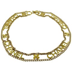 Chanel Vintage Gold Toned Chain Belt with Chanel Letters and Clovers, 1998