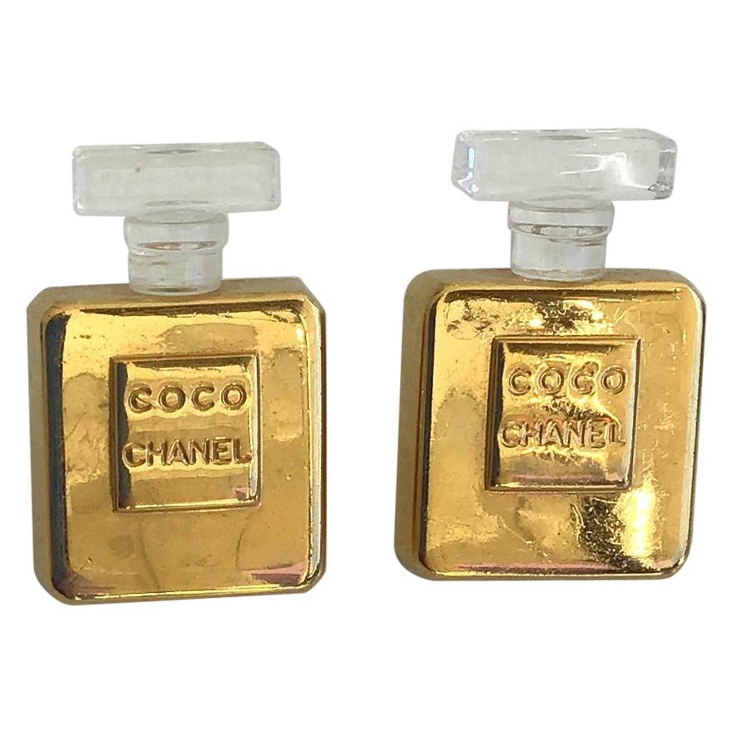 Chanel Vintage Gold Toned Coco Perfume Bottle Clip On Earrings For Sale At 1stdibs