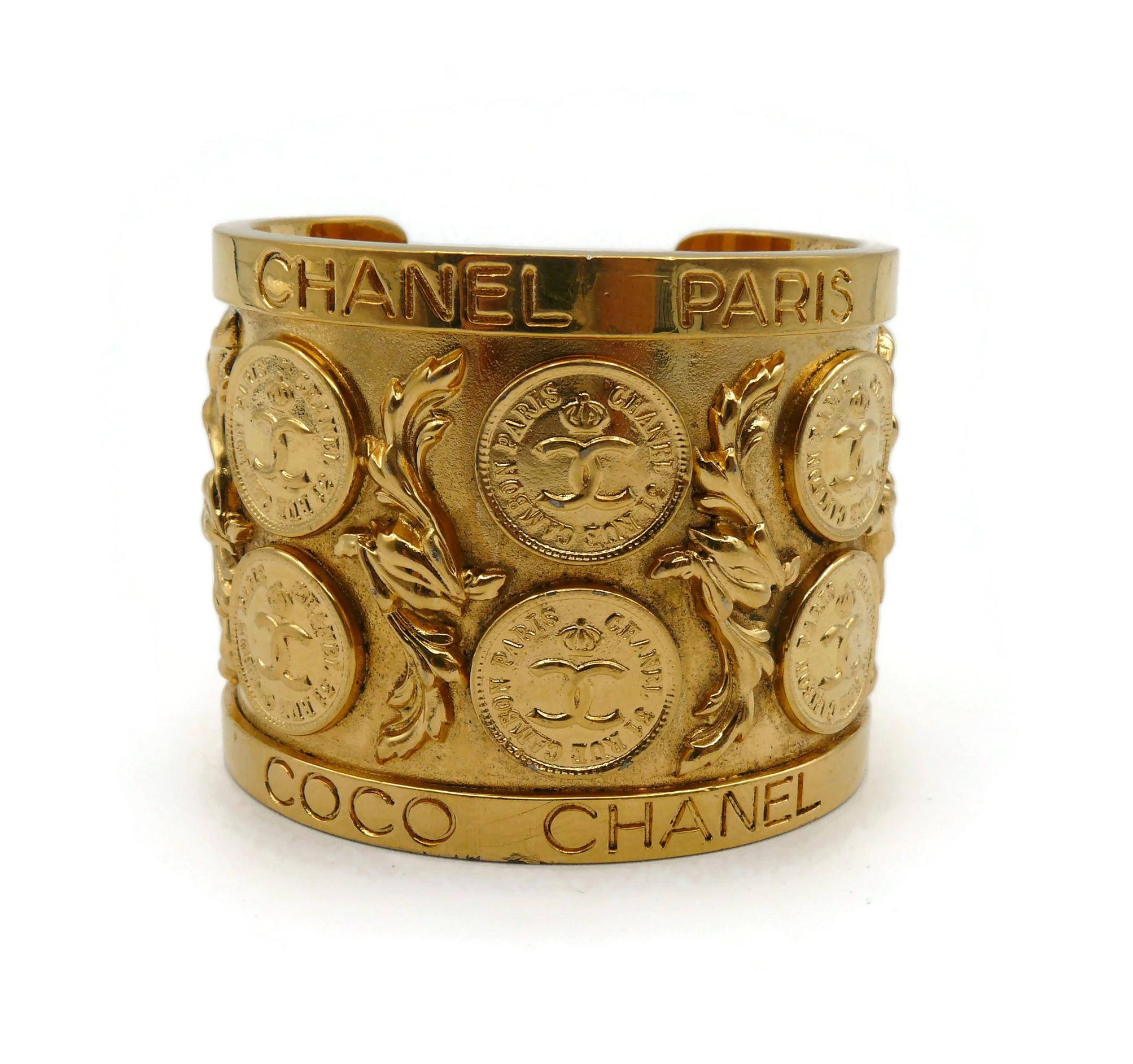 Women's CHANEL Vintage Coin Stamp Cuff Bracelet, 1988 For Sale