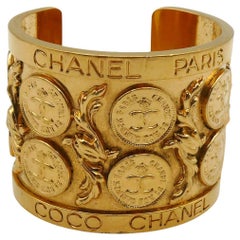 CHANEL Used Coin Stamp Cuff Bracelet, 1988