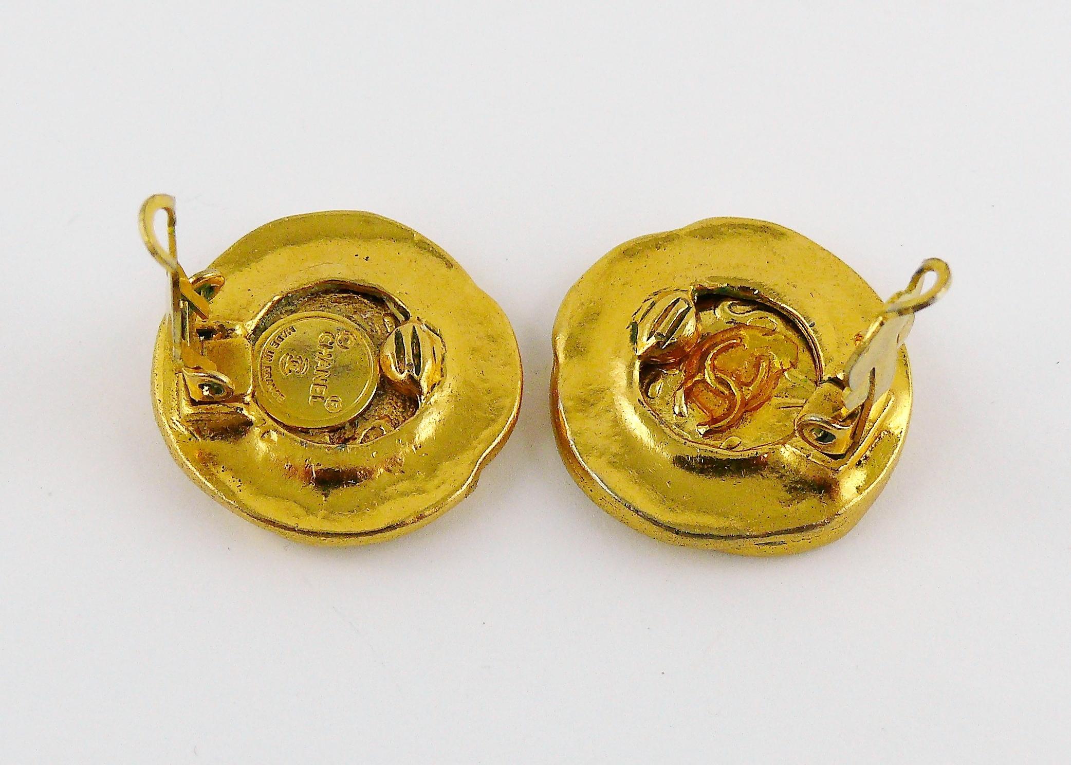 Chanel Vintage Gold Toned Coins CC Clip-On Earrings 1