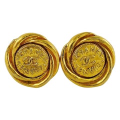 Chanel Vintage Gold Toned Coins CC Clip-On Earrings