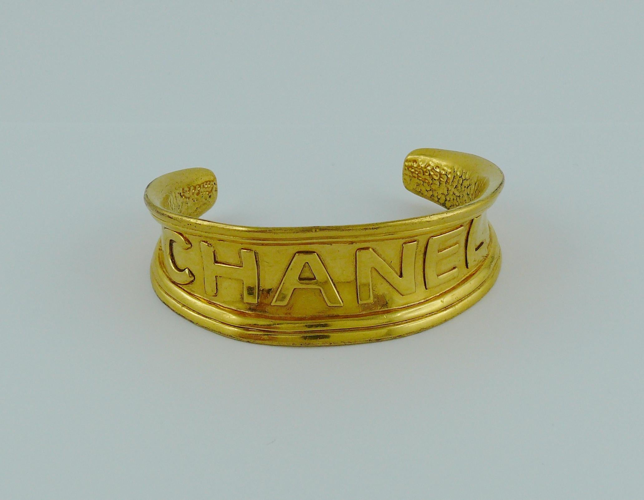 Women's Chanel Vintage Gold Toned Cuff Bracelet 1996