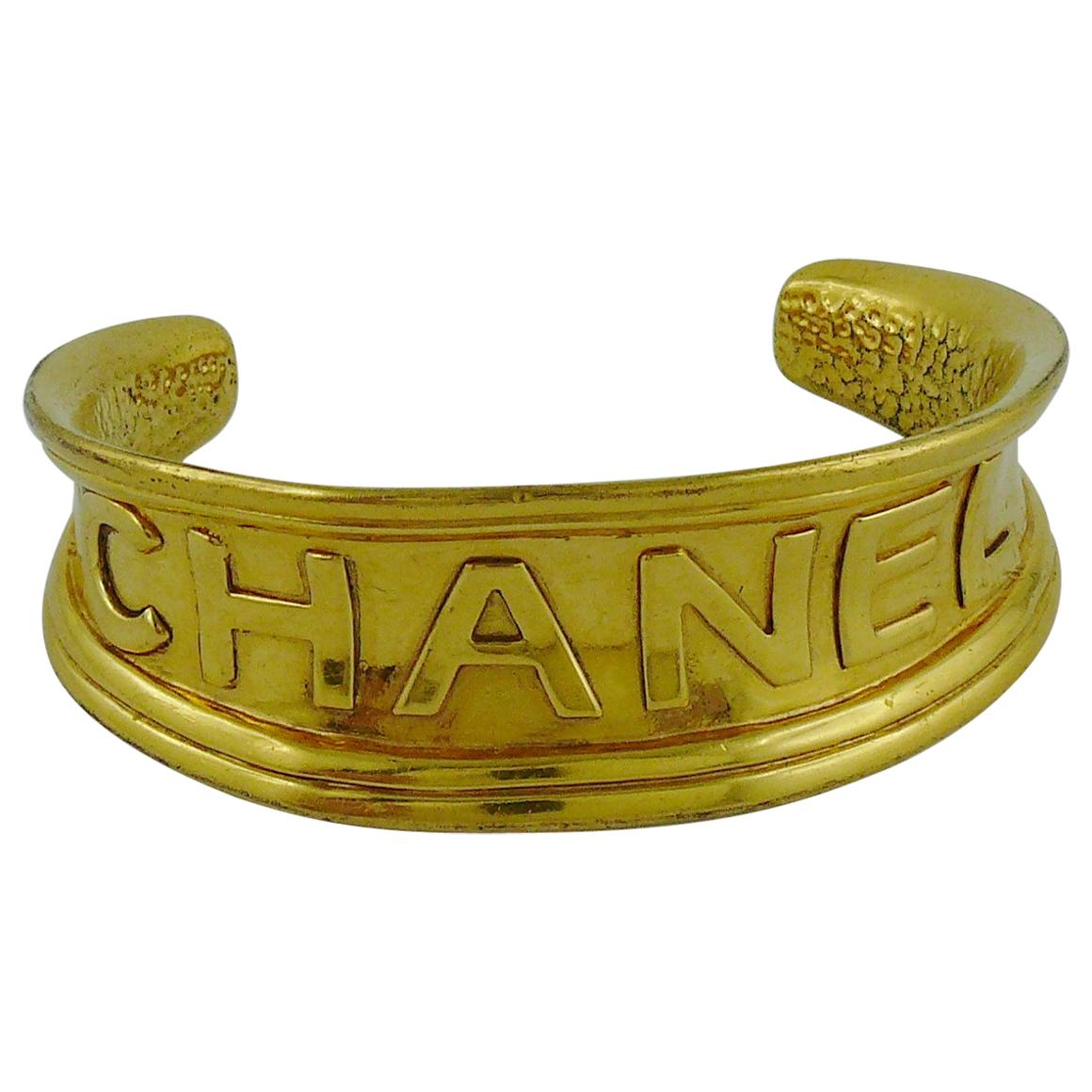 Chanel Vintage Gold Toned Cuff Bracelet 1996