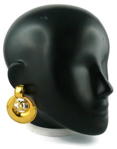 Chanel Vintage Gold Toned Door Knocker CC Dangling Earrings