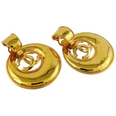 Chanel Vintage Gold Toned Door Knocker CC Dangling Earrings