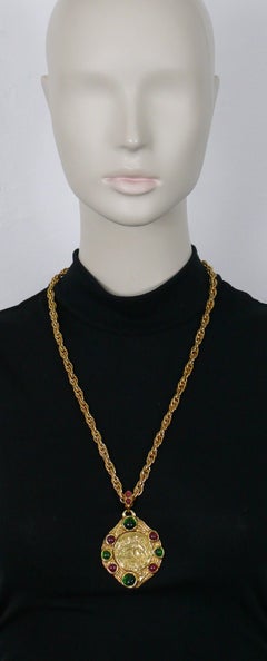 CHANEL Vintage Gold Toned Gripoix CC Medallion Coin Pendant Necklace