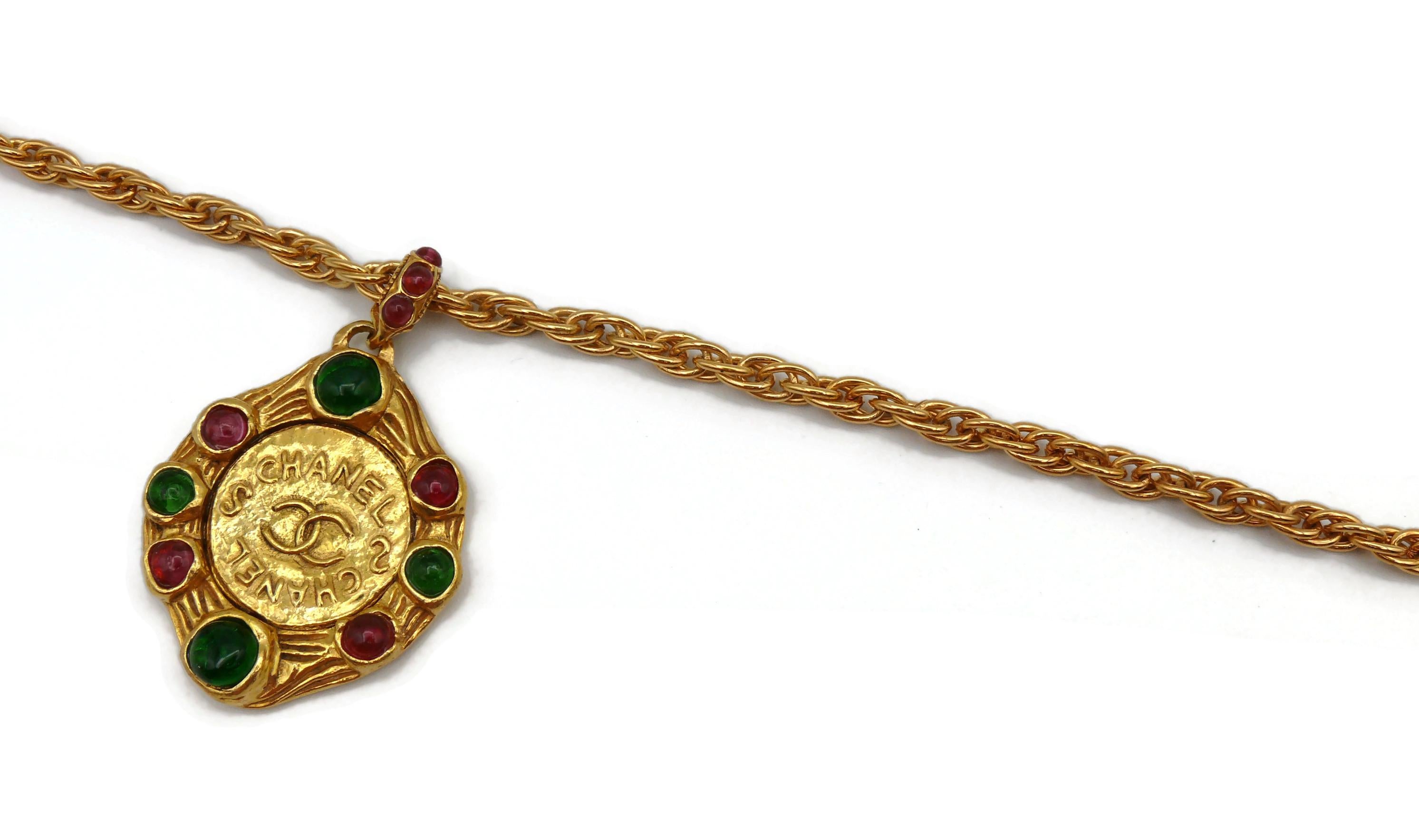 CHANEL Vintage Gold Toned Gripoix CC Medallion Coin Pendant Necklace For Sale 2