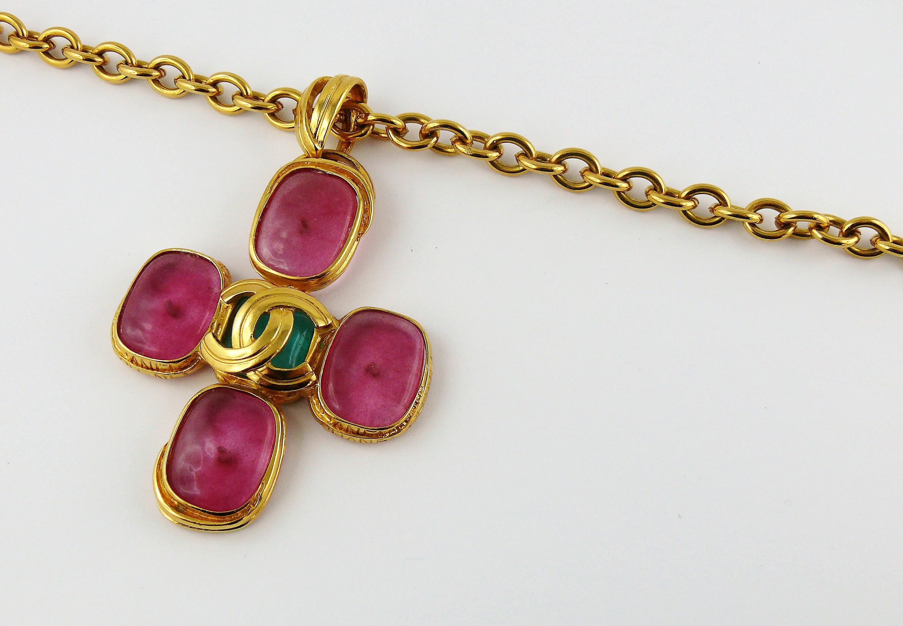 Women's Chanel Vintage Gold Toned Gripoix Cross Pendant Necklace