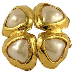 Chanel Vintage Gold Toned Hearts Brooch