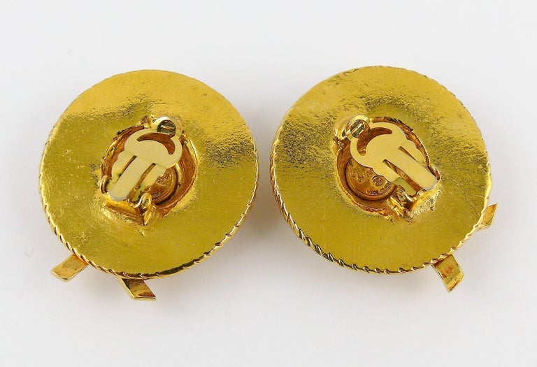 Chanel Vintage Gold Toned Iconic Prairie Straw Hat Clip On Earrings at