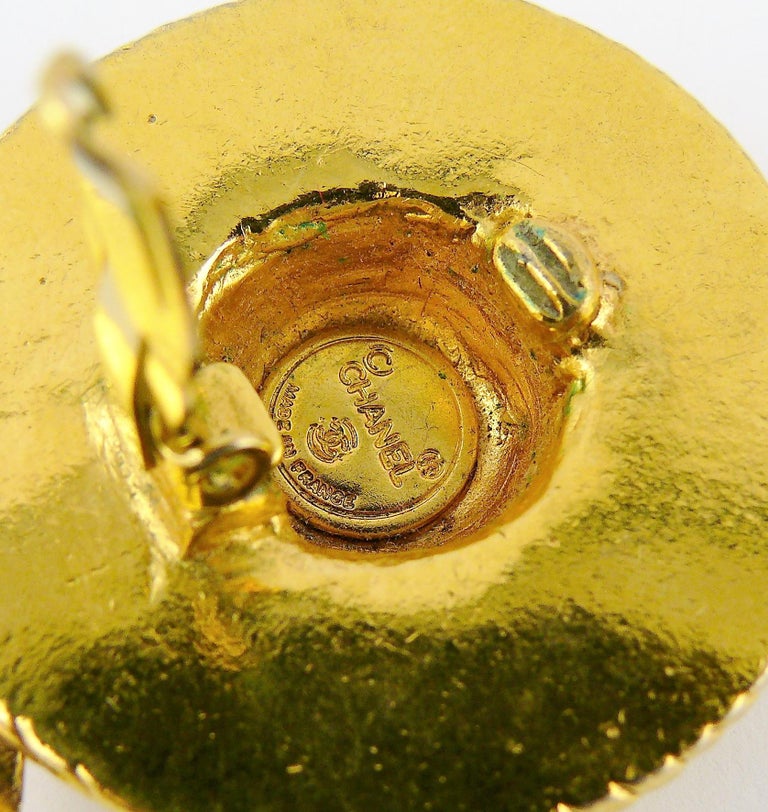 Chanel Vintage Gold Toned Iconic Prairie Straw Hat Clip On Earrings at