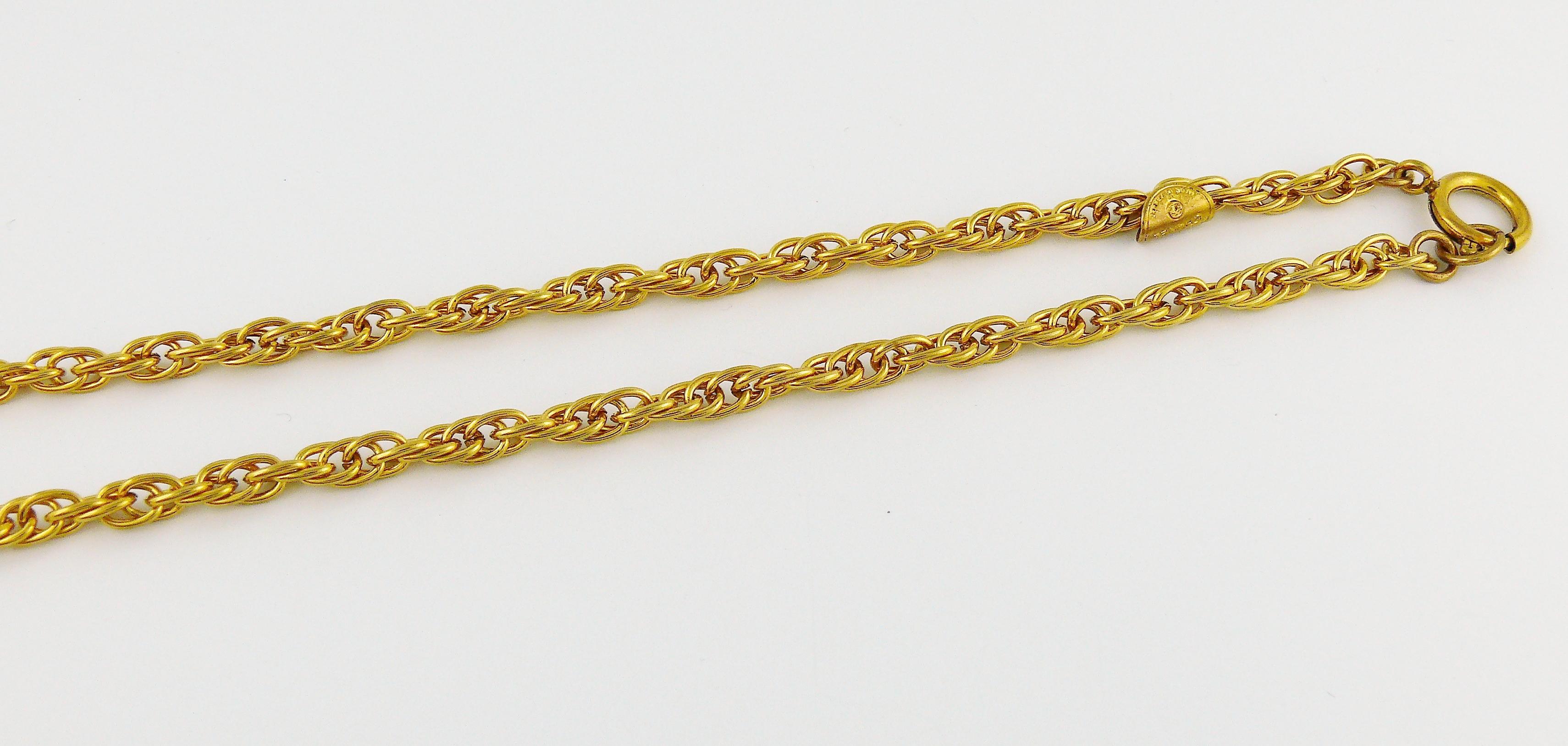 Chanel Vintage Gold Toned Jewelled CC Sautoir Necklace For Sale 4
