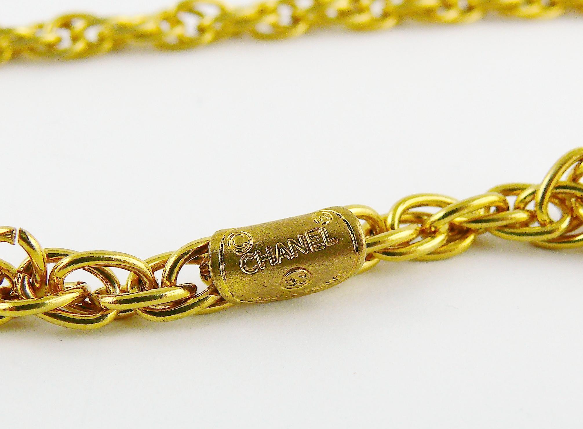 Chanel Vintage Gold Toned Jewelled CC Sautoir Necklace For Sale 6