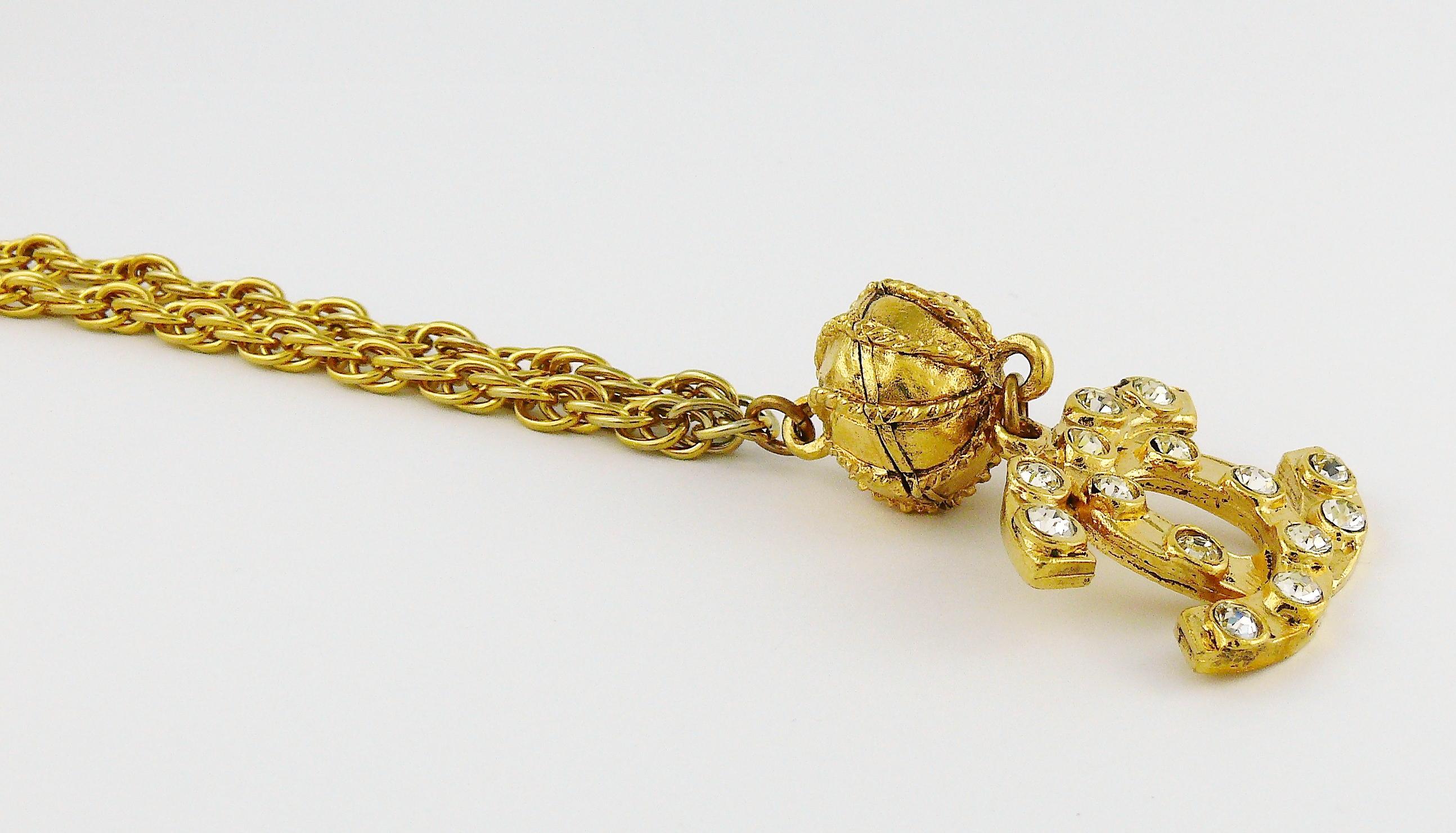 Women's Chanel Vintage Gold Toned Jewelled CC Sautoir Necklace For Sale