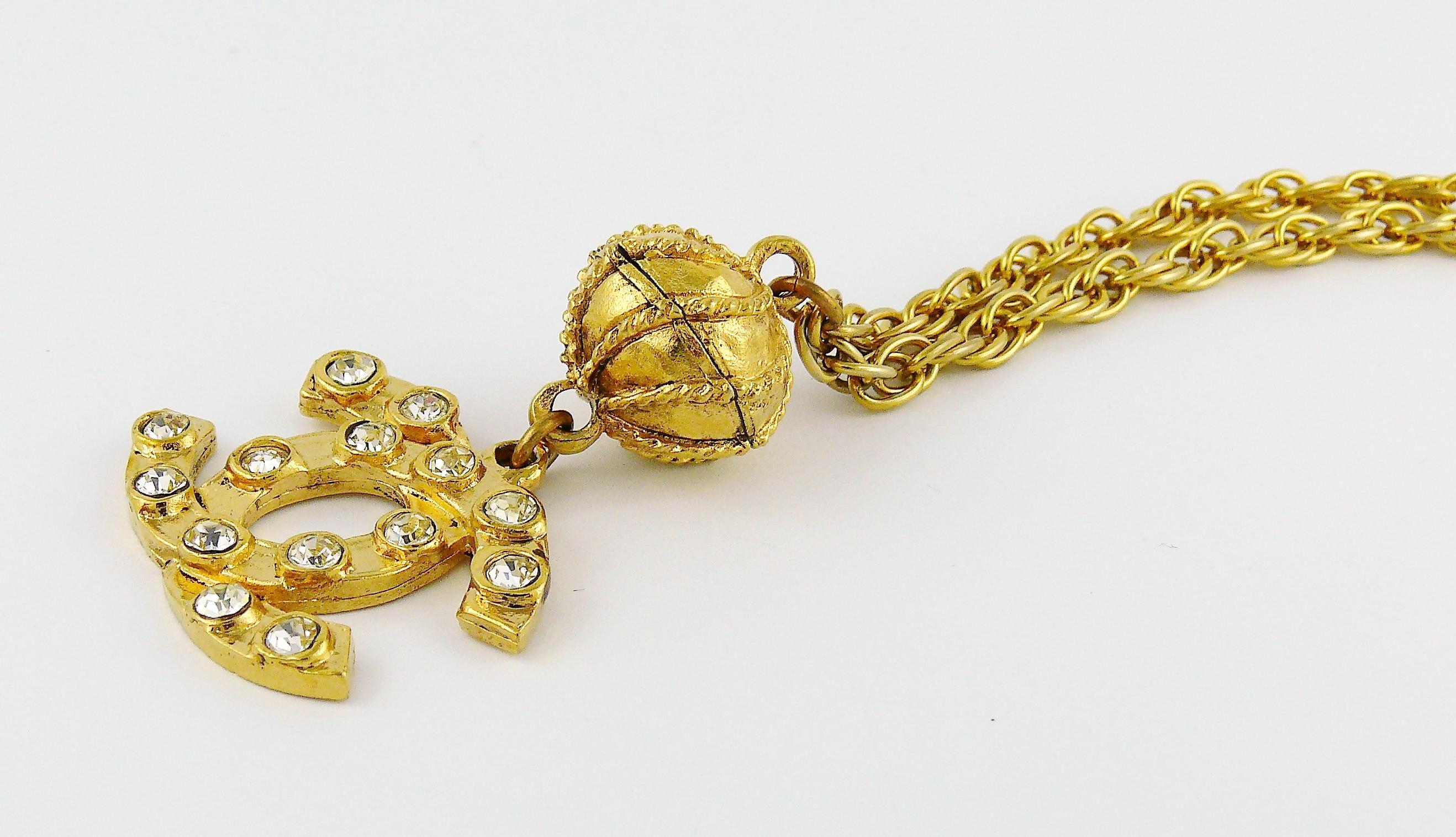 Chanel Vintage Gold Toned Jewelled CC Sautoir Necklace For Sale 1