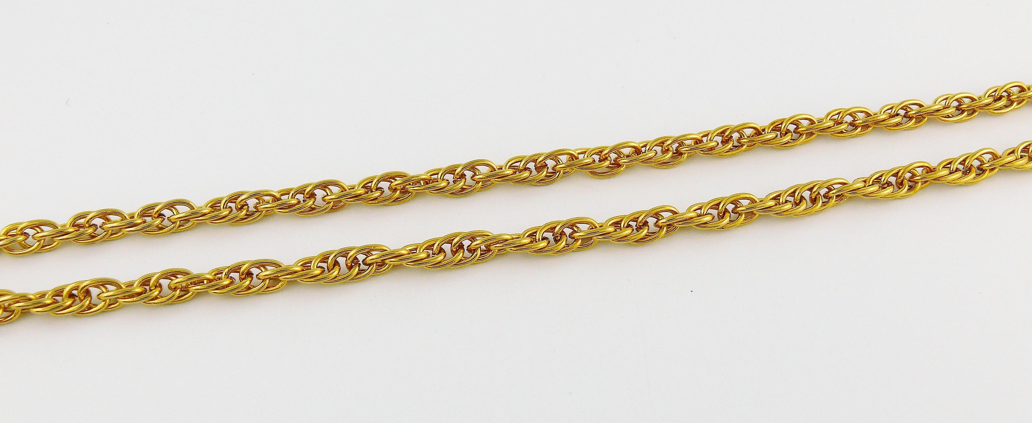 Chanel Vintage Gold Toned Jewelled CC Sautoir Necklace For Sale 3