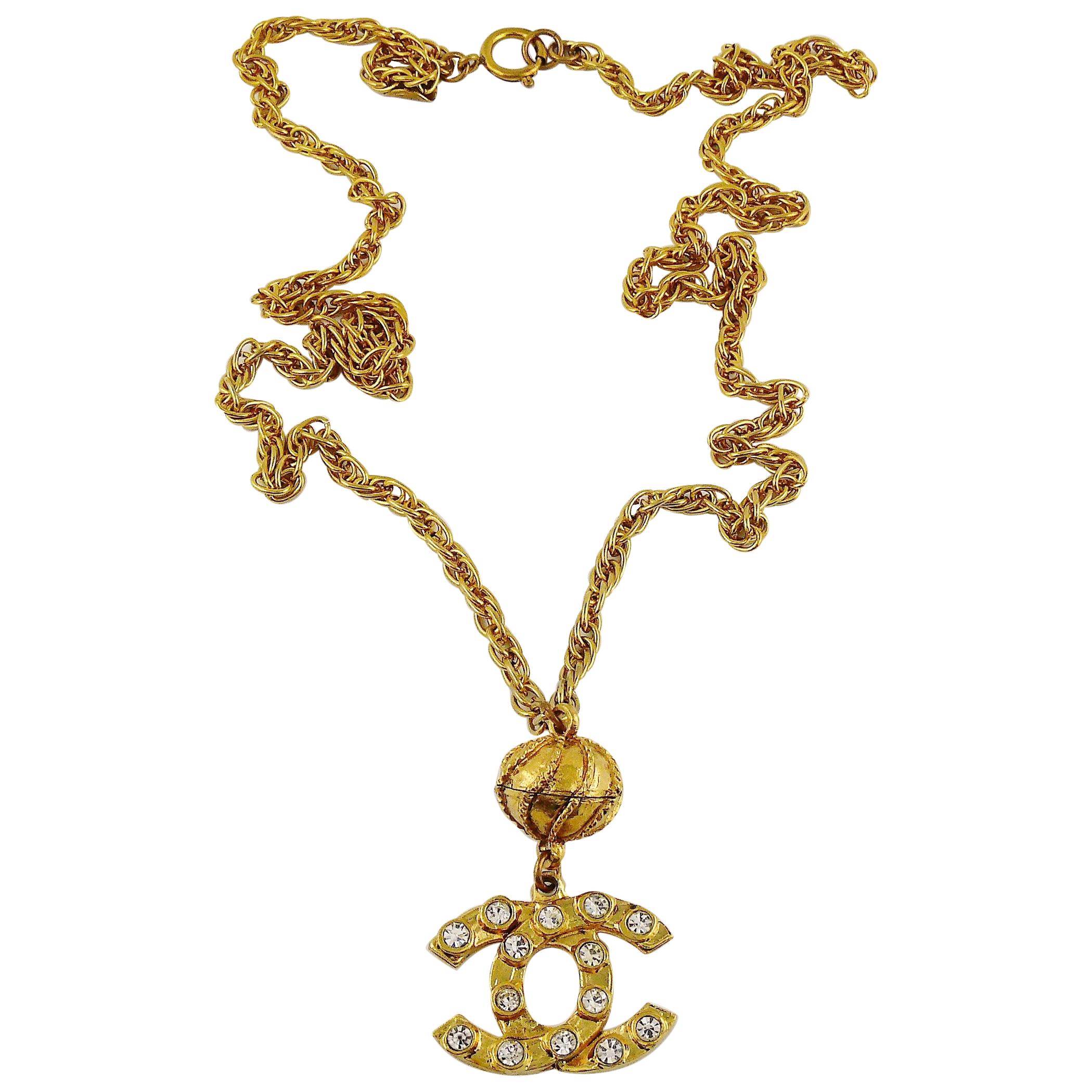 Chanel Vintage Gold Toned Jewelled CC Sautoir Necklace