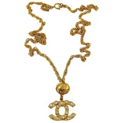 Chanel Used Gold Toned Jewelled CC Sautoir Necklace