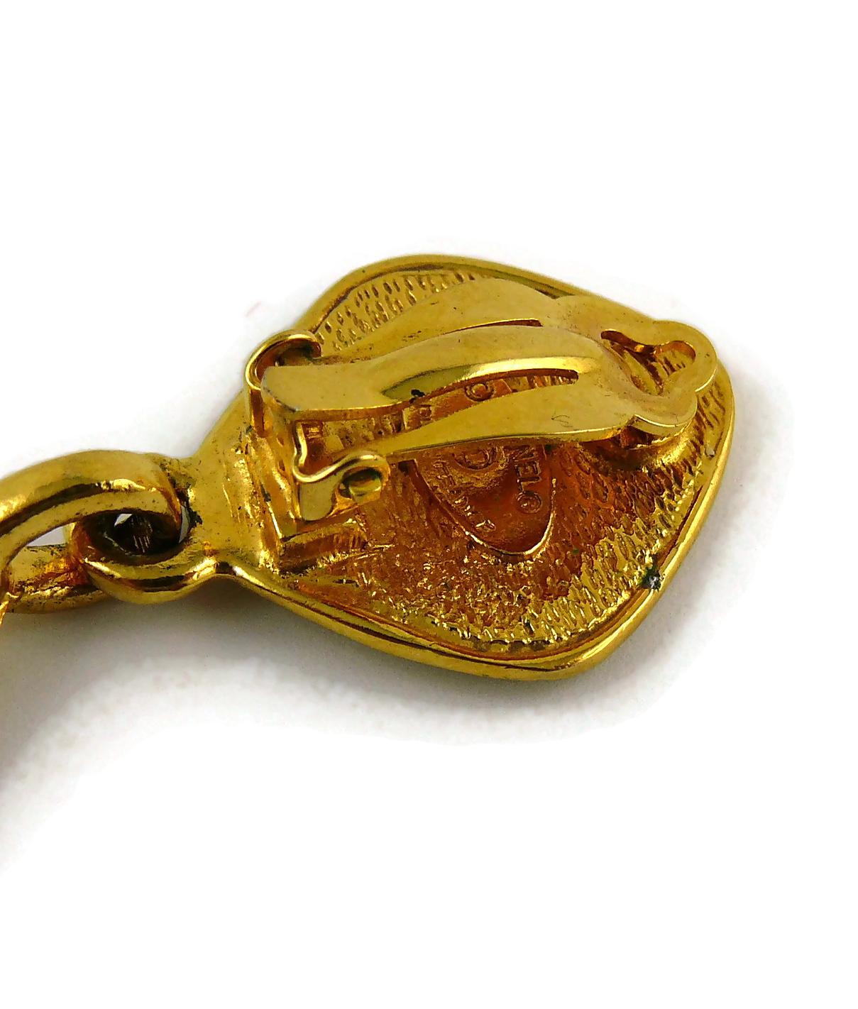 CHANEL Vintage Gold Toned Logo Diamond Shape Dangling Earrings 7