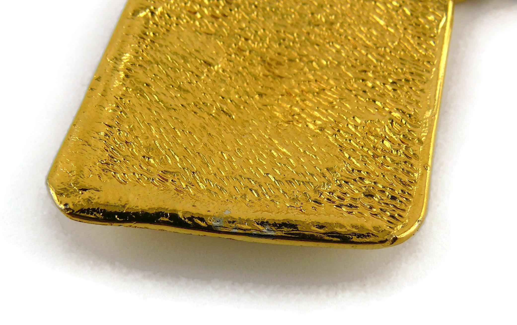 CHANEL Vintage Gold Toned Logo Diamond Shape Dangling Earrings 8