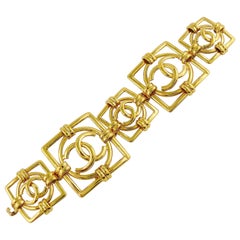 Chanel Vintage Gold Toned Logo Openwork Link Bracelet