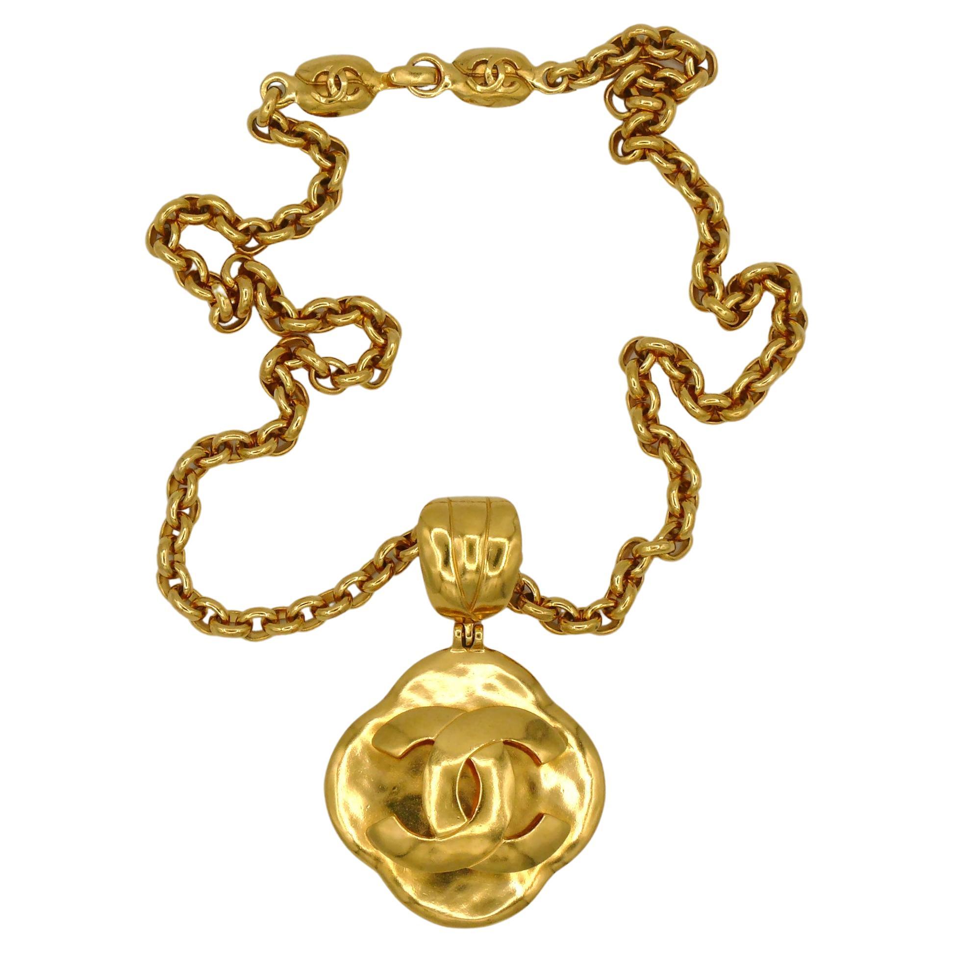 Chanel Gold Vintage Toned Logo Pendant Necklace 1997