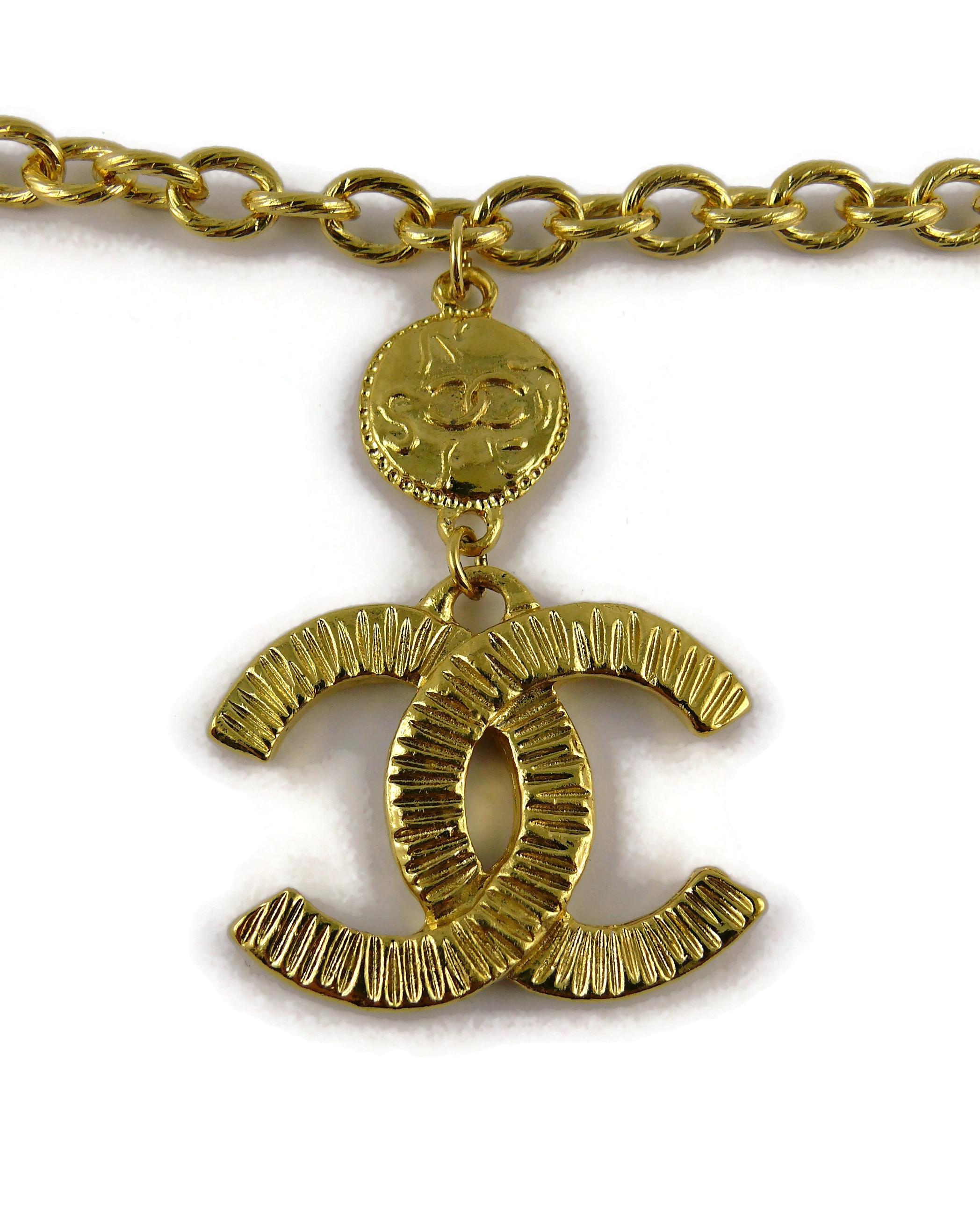 Chanel Vintage Gold Toned Logo Pendant Necklace For Sale 3