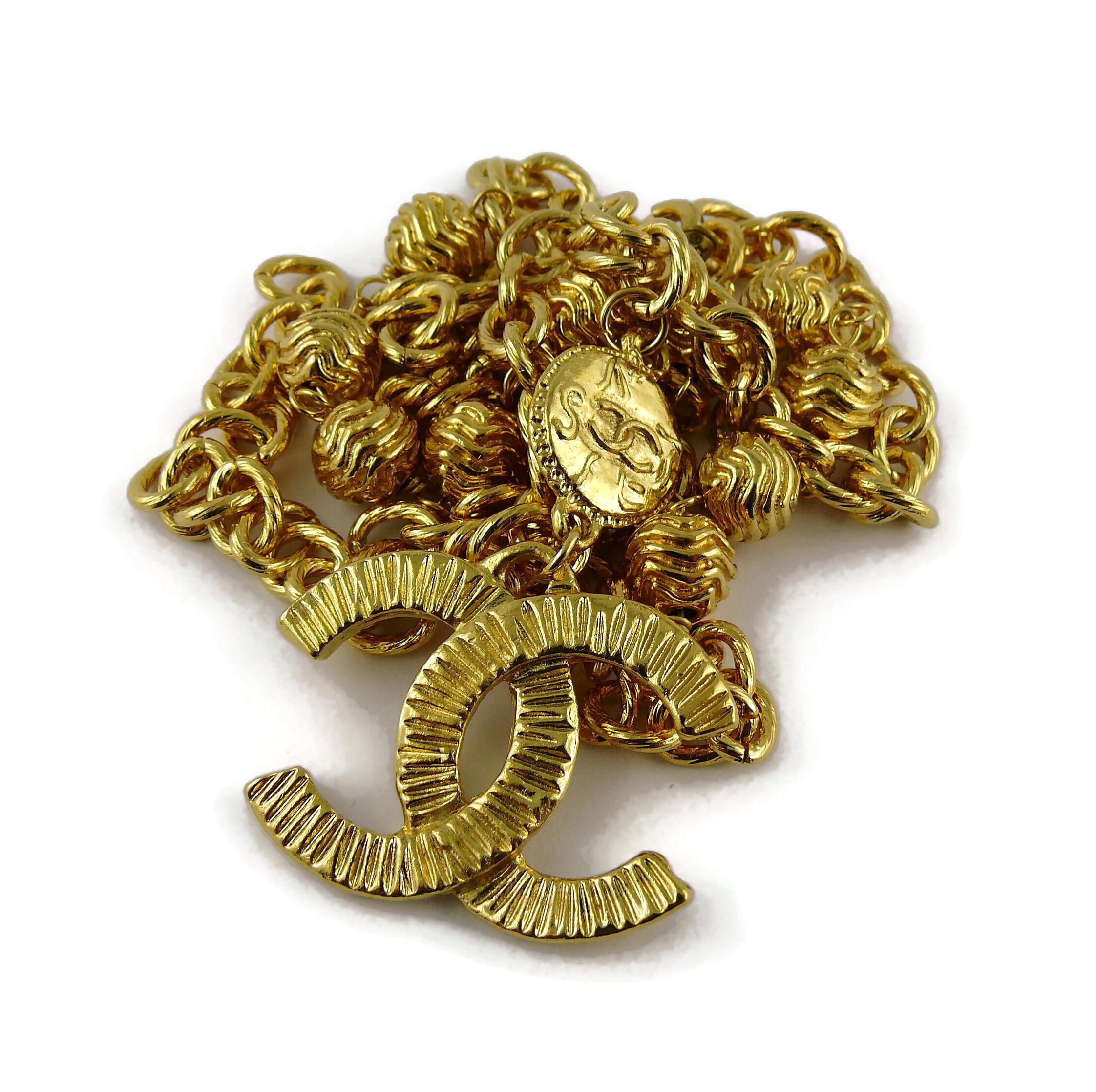 Chanel Vintage Gold Toned Logo Pendant Necklace For Sale 5