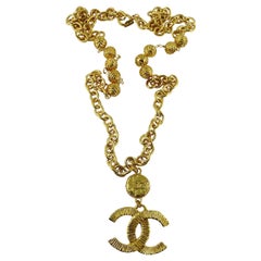 Chanel Silver Tone Hardware And Rhinestone CC Logo Necklace, Chanel