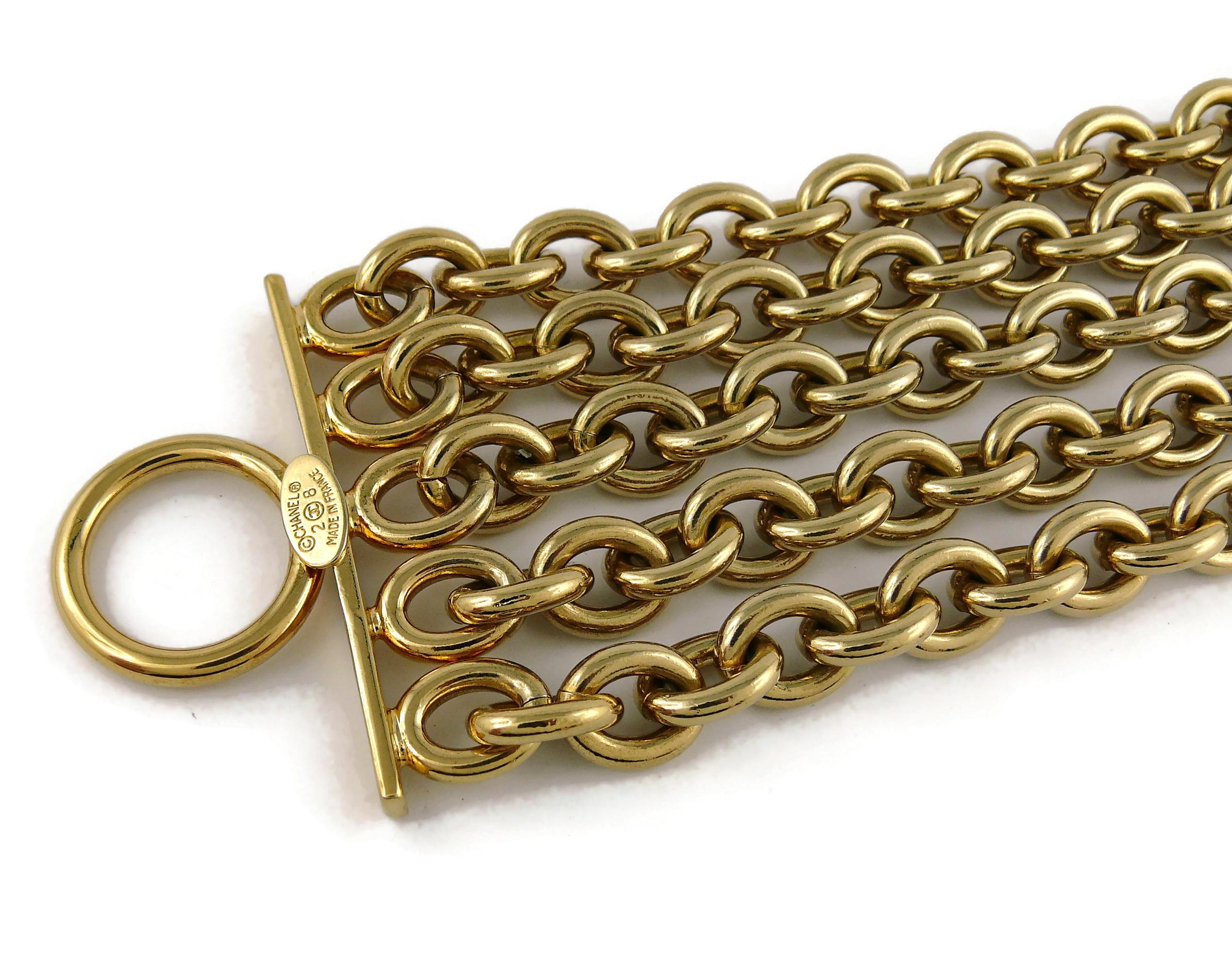 Chanel Vintage Gold Toned Multi Chain Cuff Bracelet 1