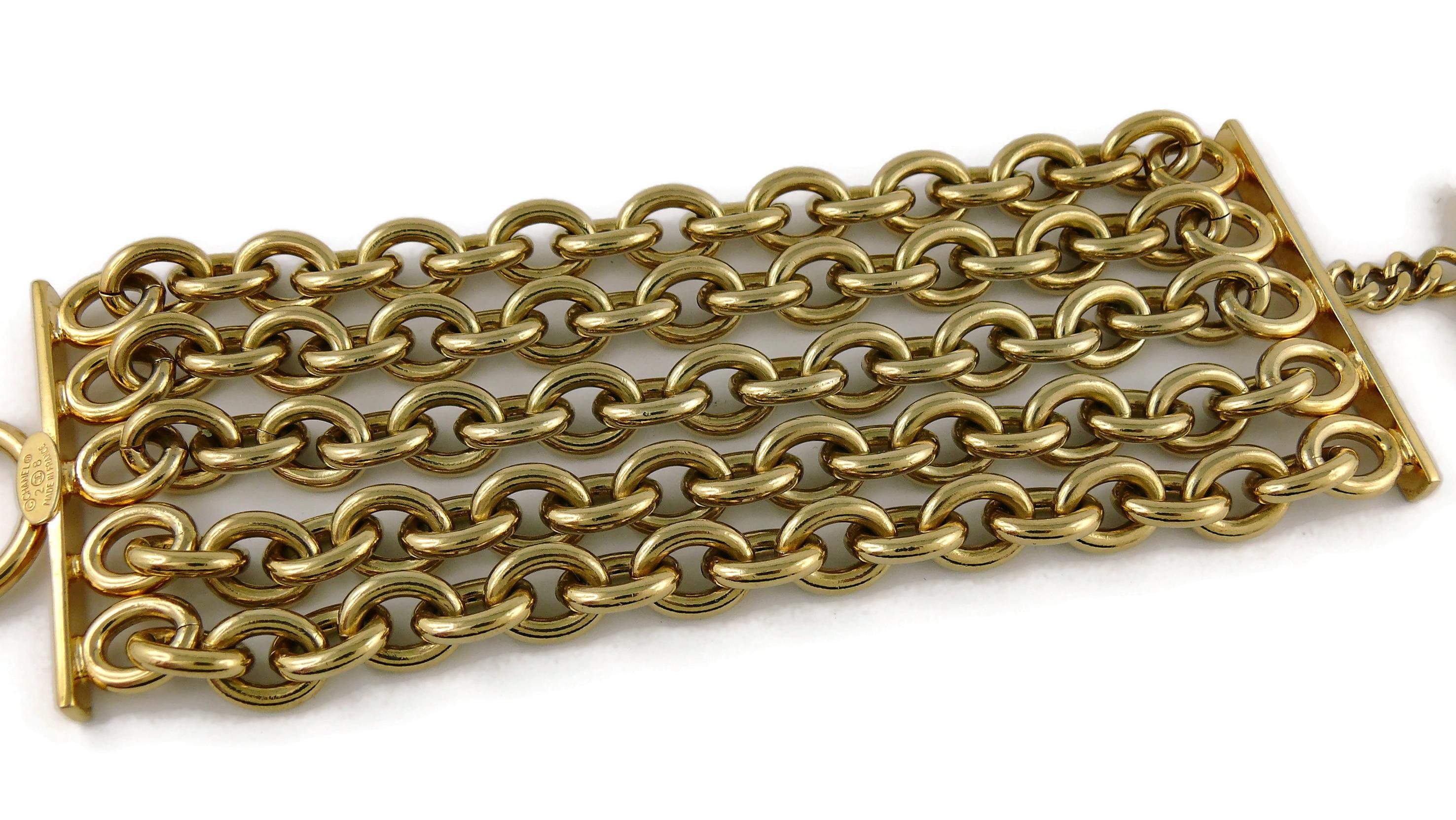 Chanel Vintage Gold Toned Multi Chain Cuff Bracelet 2