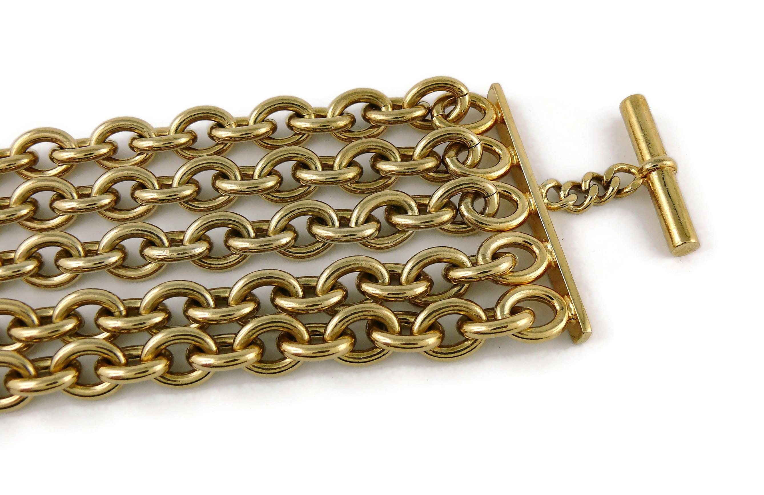 Chanel Vintage Gold Toned Multi Chain Cuff Bracelet 3