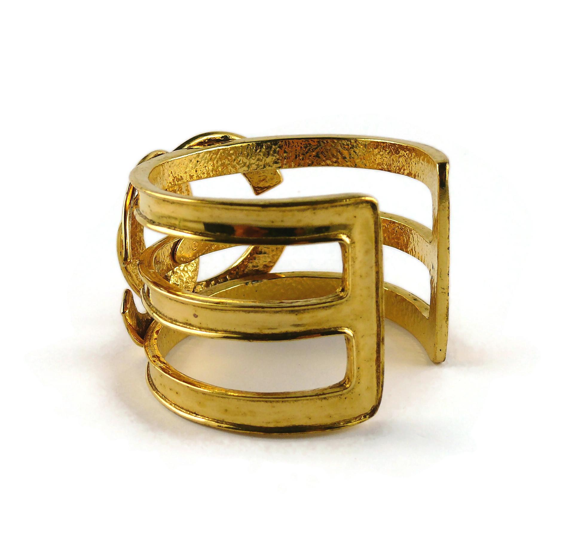 Chanel Vintage Gold Toned Openwork CC Logo Cuff Bracelet For Sale 5