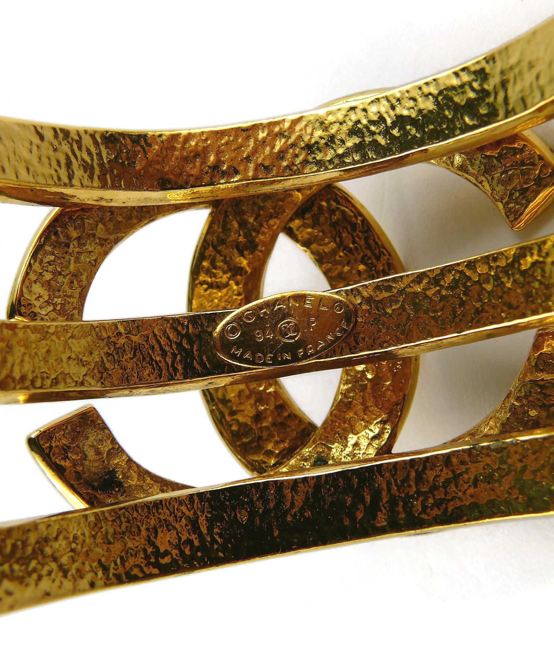 Chanel Vintage Gold Toned Openwork CC Logo Cuff Bracelet For Sale 6