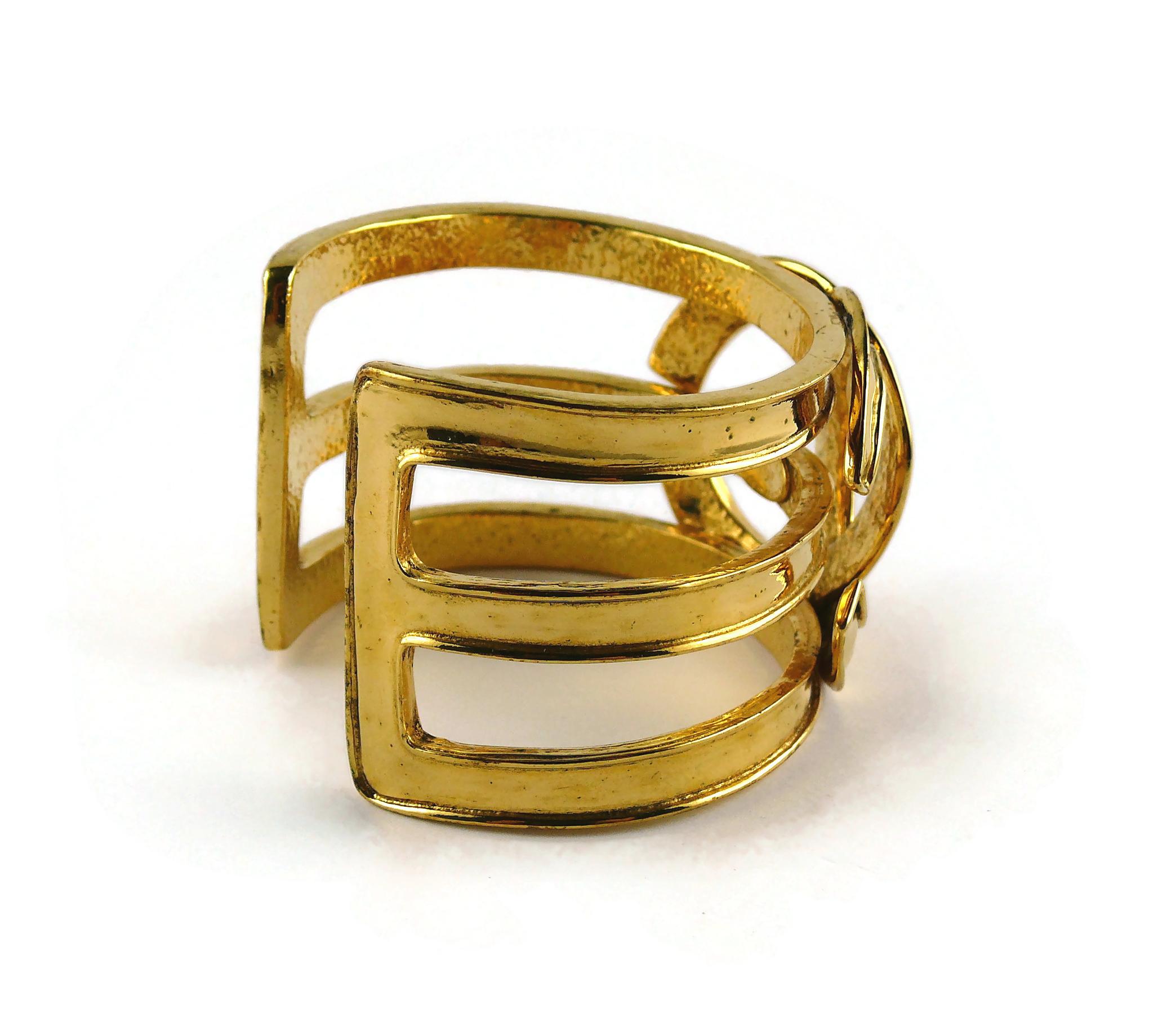 Chanel Vintage Gold Toned Openwork CC Logo Cuff Bracelet For Sale 1