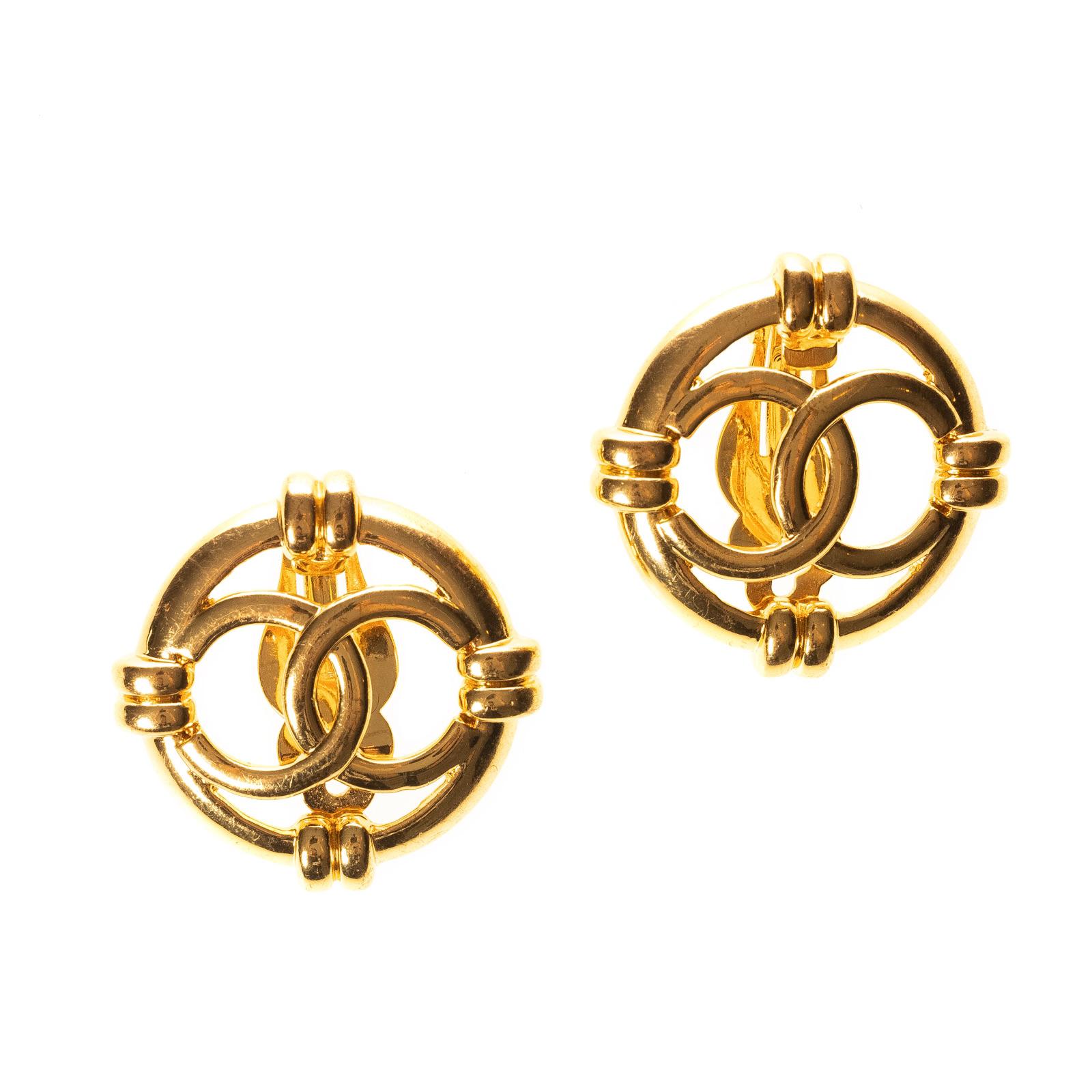 Chanel Vintage Gold-Toned Openwork CC Logo Disc Clip on Earrings (1994)