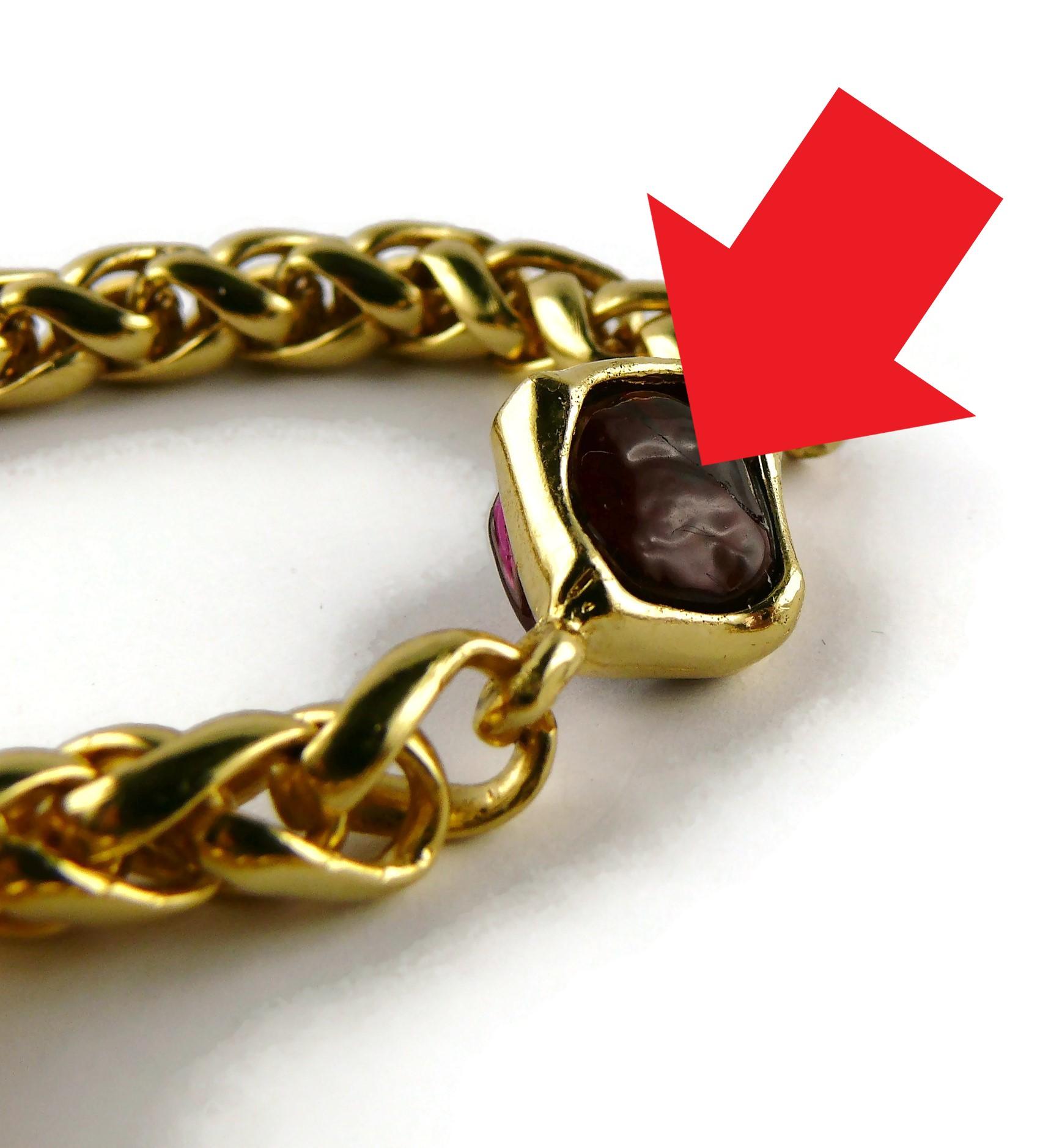 Chanel Collier vintage Gripoix avec chaîne en forme de palmier en or et cabochons de verre rouge en vente 14