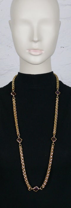 Chanel Vintage Gold Toned Palm Tree Chain Gripoix Red Glass Cabochons Necklace