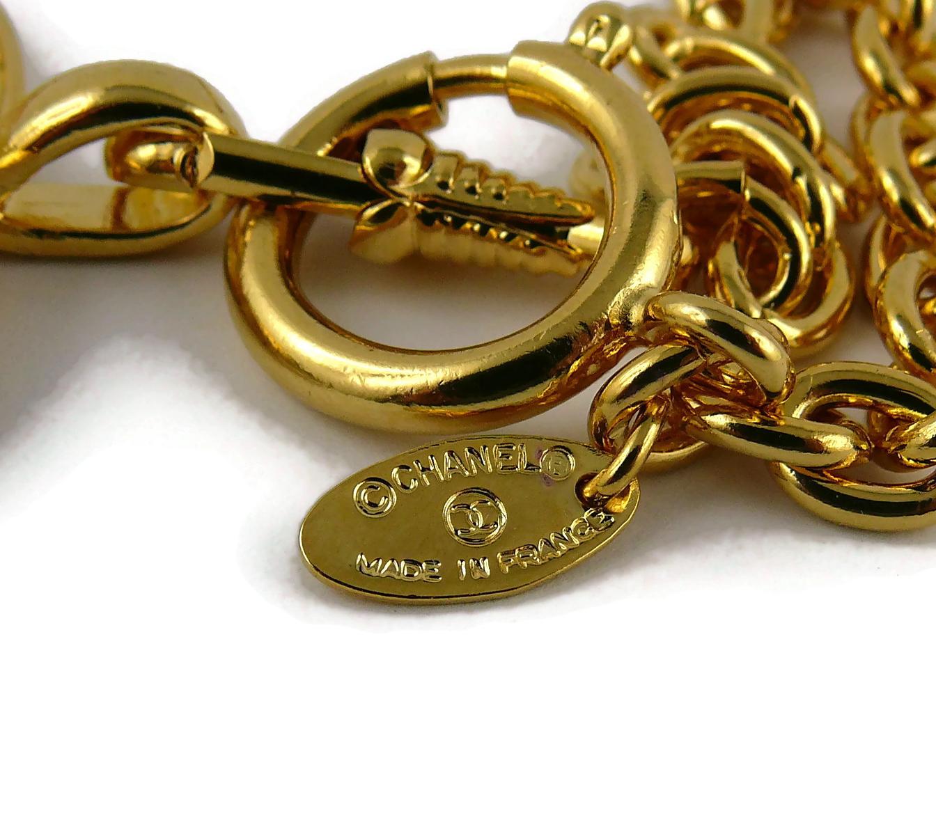 Chanel Vintage Gold Toned Quilted CC Logo Pendant Sautoir Necklace 6