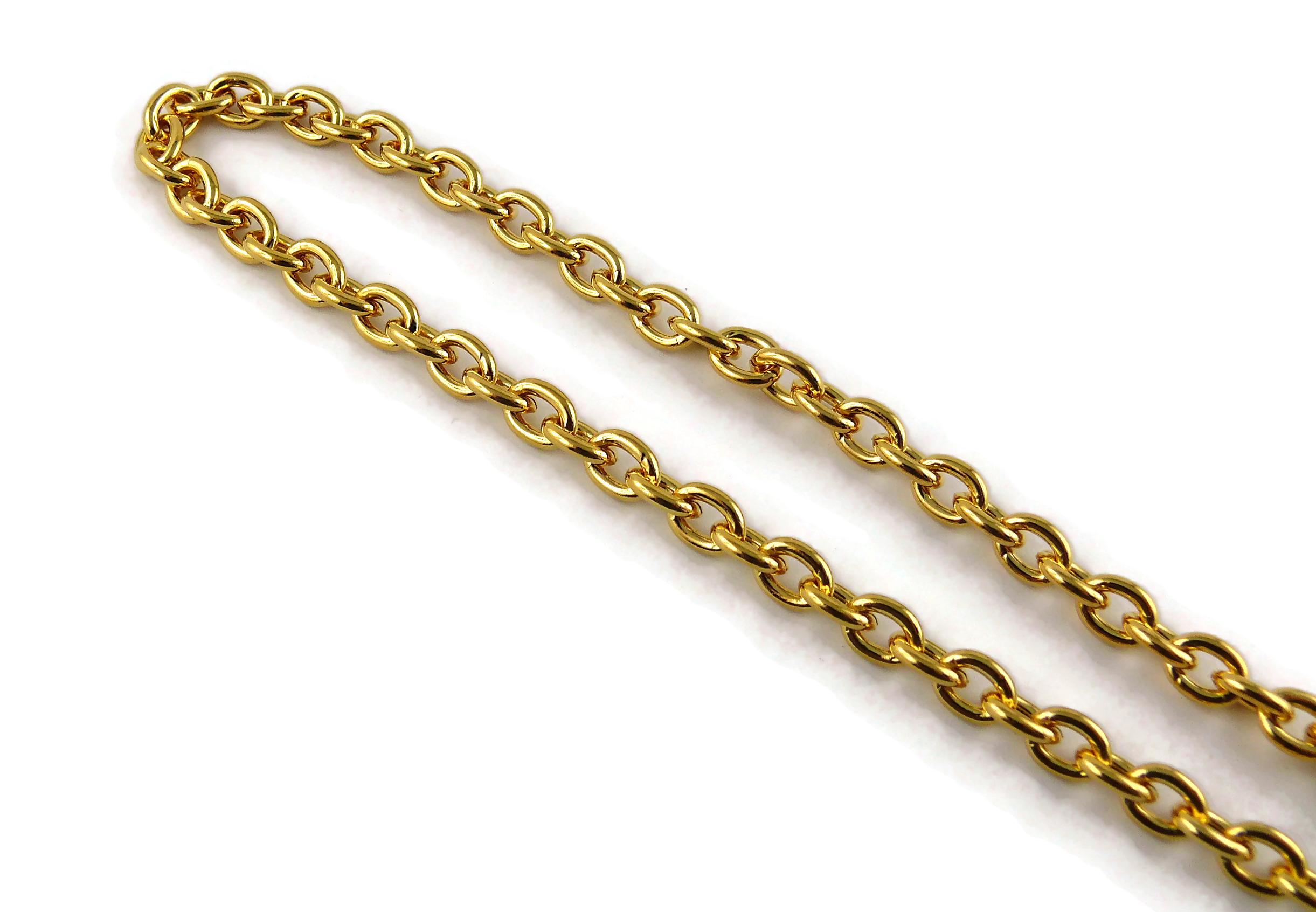 Women's Chanel Vintage Gold Toned Quilted CC Logo Pendant Sautoir Necklace