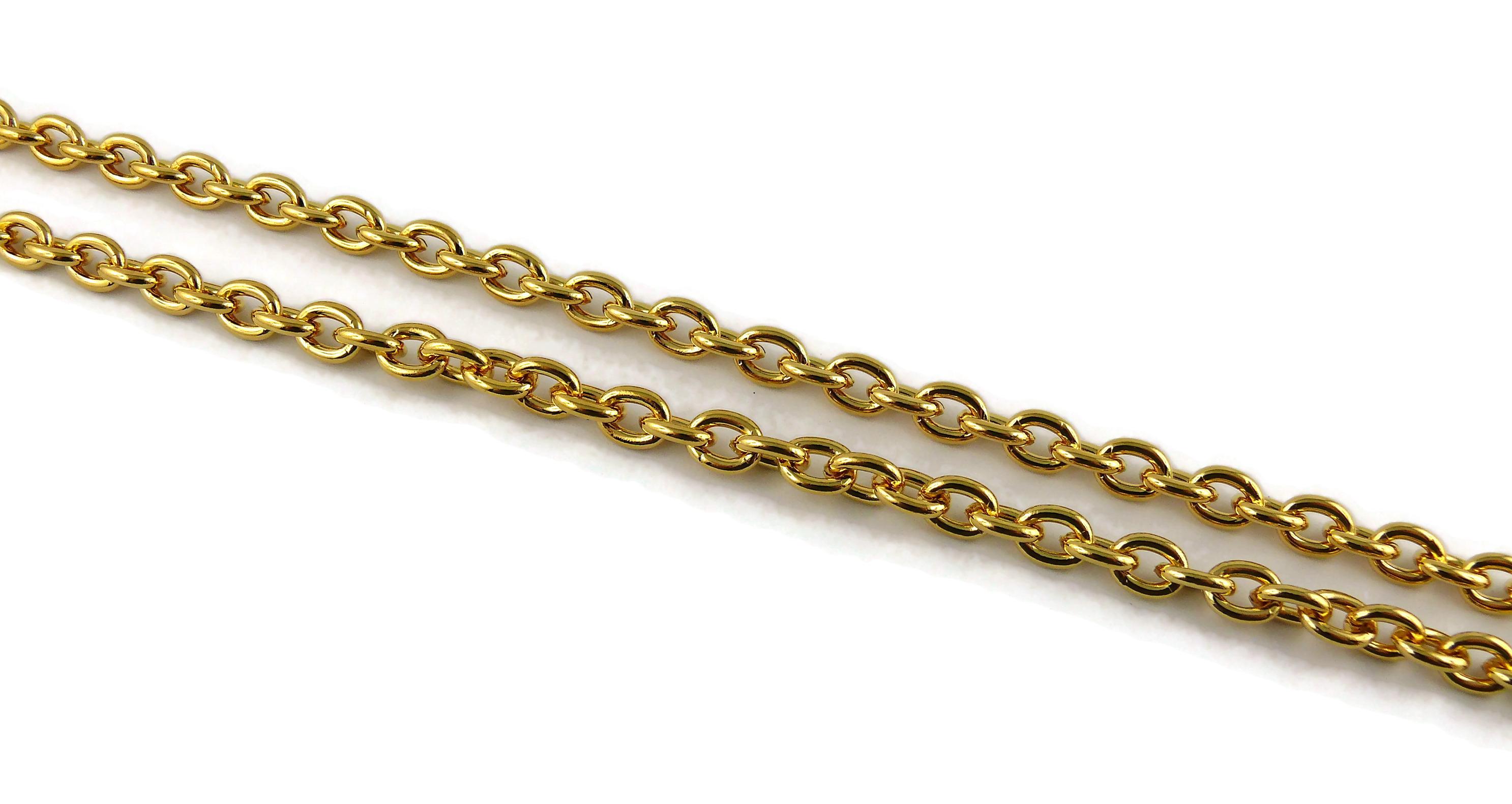 Chanel Vintage Gold Toned Quilted CC Logo Pendant Sautoir Necklace 1