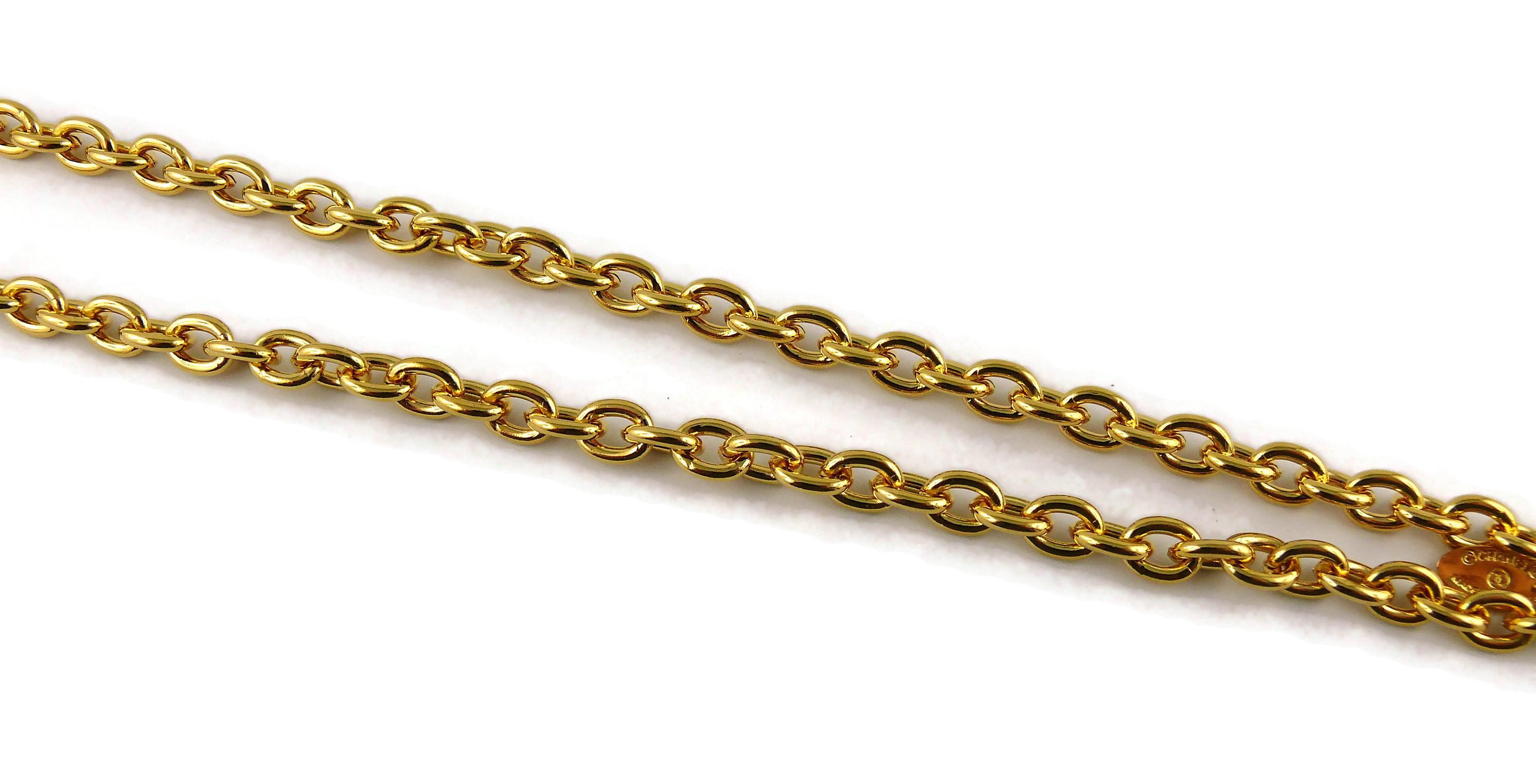 Chanel Vintage Gold Toned Quilted CC Logo Pendant Sautoir Necklace 2