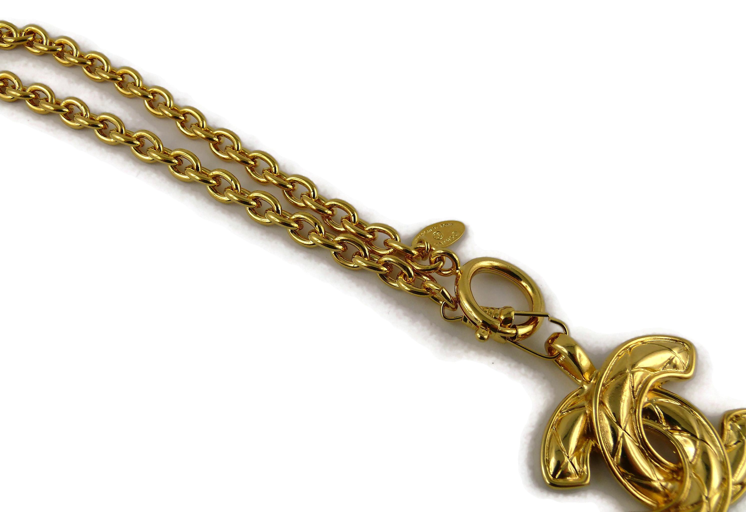 Chanel Vintage Gold Toned Quilted CC Logo Pendant Sautoir Necklace 3