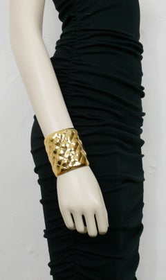 Chanel Vintage Gold Toned Quilted Cuff Bracelet