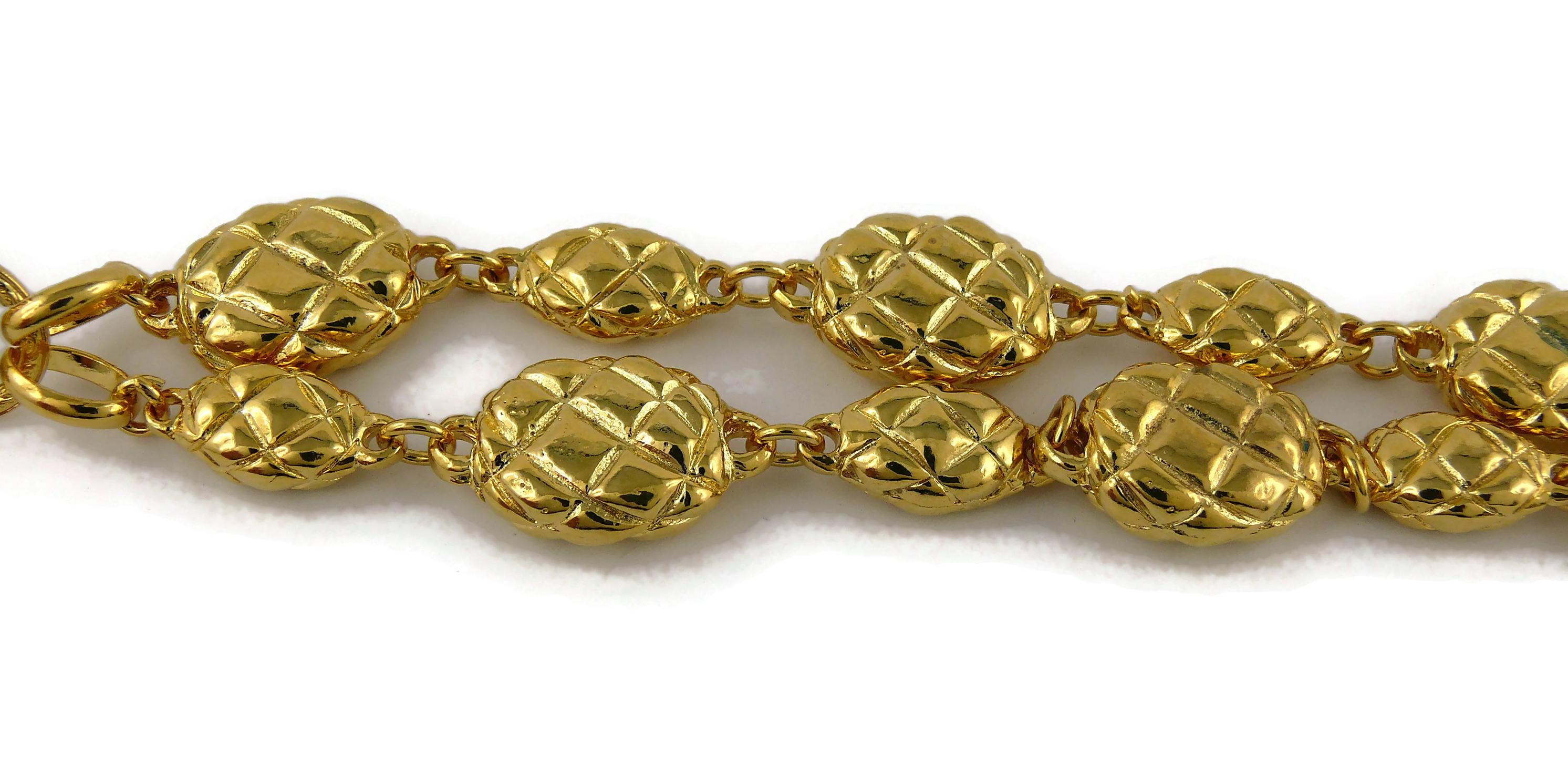 Women's Chanel Vintage Gold Toned Quilted Links Bracelet 1985 For Sale