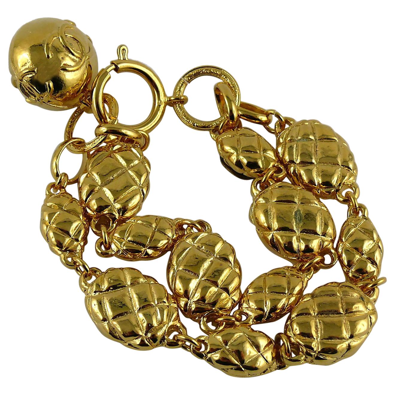 Chanel Vintage Gold Toned Quilted Links Bracelet 1985 For Sale