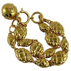 Chanel Vintage Gold Toned Quilted Links Bracelet 1985